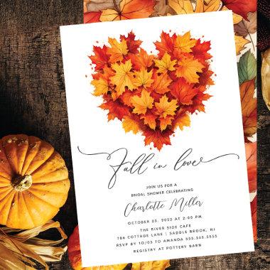 Leaf Heart Fall In Love Bridal Shower Invitations