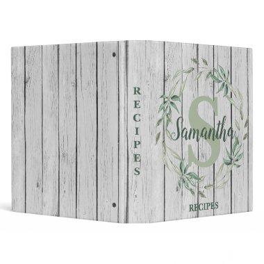 Leafy Eucalyptus Monogram Custom Recipe Book 3 Ring Binder