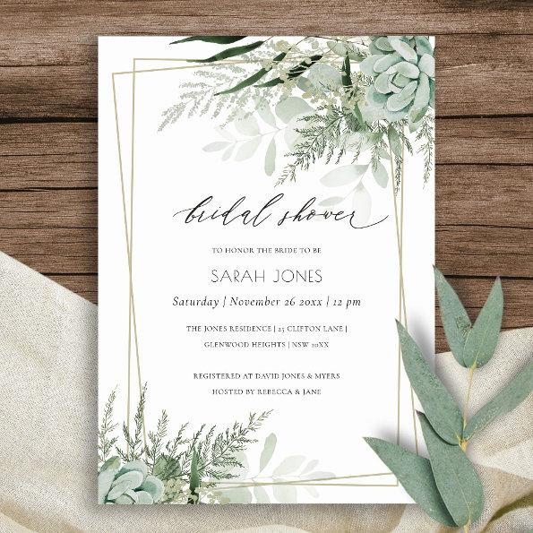 Leafy Fern Succulent Frame Bridal Shower Invite