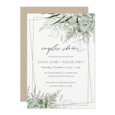 Leafy Fern Succulent Frame Couples Shower Invite