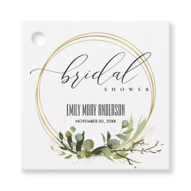 LEAFY GREEN GOLD FOLIAGE WATERCOLOR BRIDAL SHOWER FAVOR TAGS