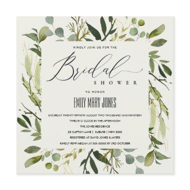 LEAFY GREEN GOLD FOLIAGE WATERCOLOR BRIDAL SHOWER Invitations