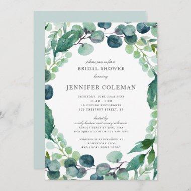 Leafy Watercolor Botanicals Frame Bridal Shower Invitations