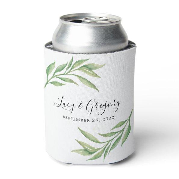 Leafy Watercolor Greenery Wedding Favor Can Cooler