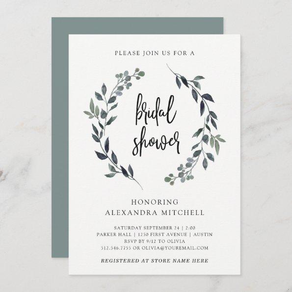 Leafy Watercolor Wreath | Bridal Shower Invitations