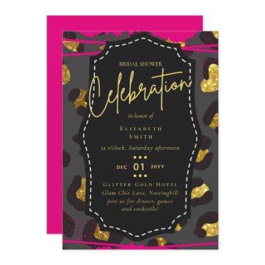 LeahG Bridal Shower Glam Chic Animal Gold Pink Blk Invitations