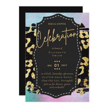 LeahG Budget Glam Chic Bridal Shower Unicorn Gold Invitations