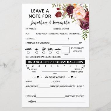 Leave a Note for Newlywed Marsala Shower
