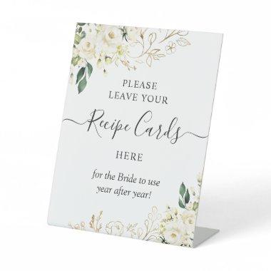 Leave Your Recipe Invitations White Rose Greenery Floral Pedestal Sign