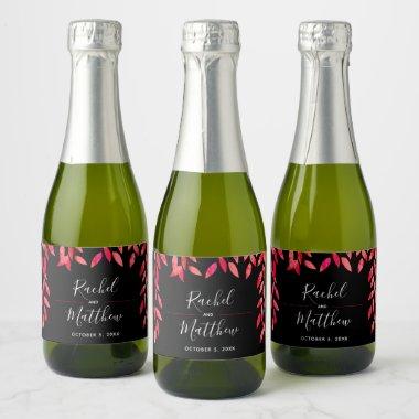 Leaves on Black Wedding Celebration Mini Sparkling Wine Label