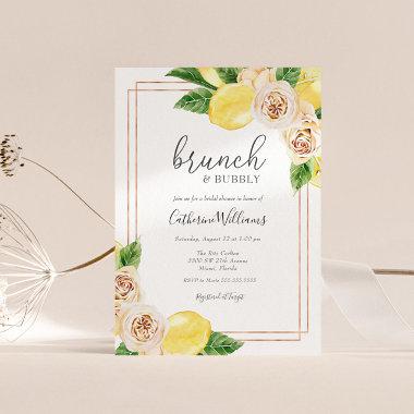 Lemon and Greenery Brunch and Bubbly Bridal Shower Invitations