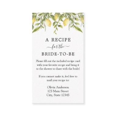 Lemon and Greenery Recipe Request Enclosure Invitations