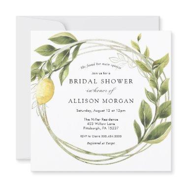 Lemon and Greenery Wreath Bridal Shower Invitations