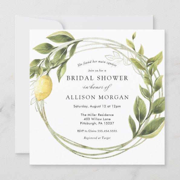 Lemon and Greenery Wreath Bridal Shower Invitations