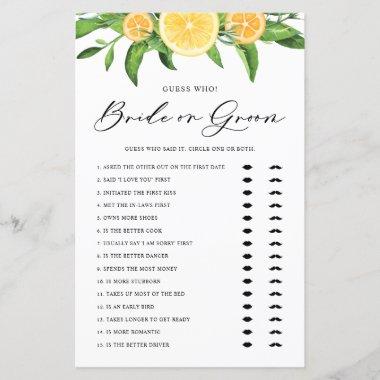 Lemon and Orange Bride or Groom Bridal Shower Game