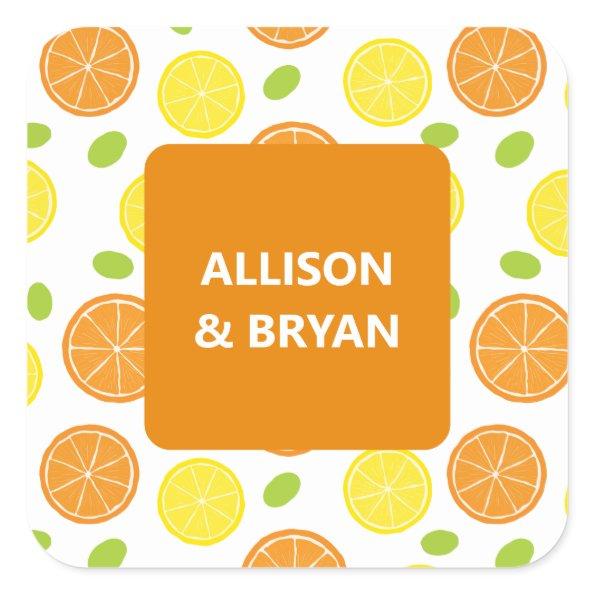 Lemon and Orange Wedding or  Gift Square Sticker