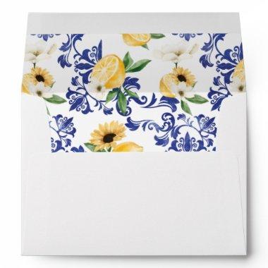 Lemon & Antique Blue Pottery Floral Pattern Envelope
