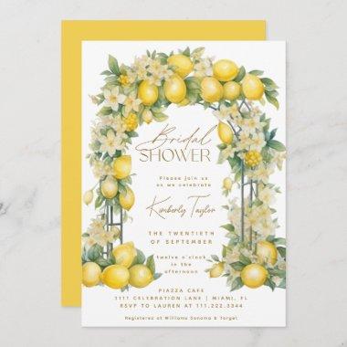Lemon Arch Floral Boho Yellow Bridal Shower Invitations
