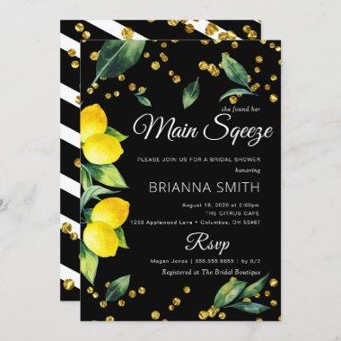 Lemon Black Theme Elegant Bridal Shower Invitations