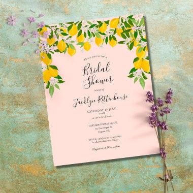 Lemon Blossom Greenery Blush Pink Bridal Shower Announcement PostInvitations