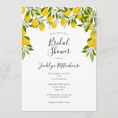 Lemon Blossom Greenery Watercolour Bridal Shower Invitations