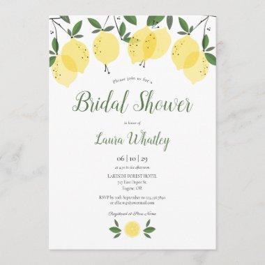 Lemon Blossom Greenery Watercolour Bridal Shower Invitations