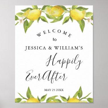 Lemon Blossom Greenery Wedding Welcome Sign