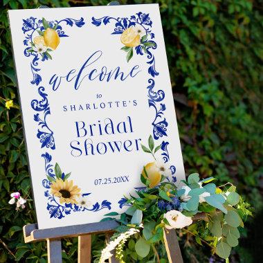 Lemon & Blue Pottery Pattern Bridal Shower Welcome Foam Board