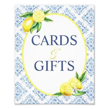 Lemon Blue Tile Bridal Shower Invitations and Gifts Sign