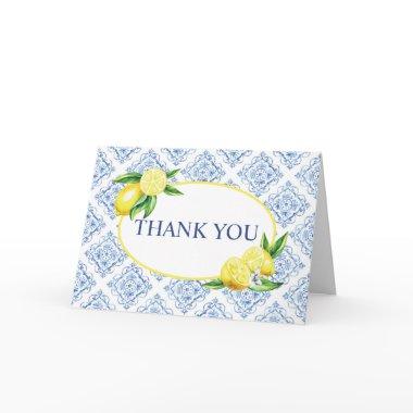 Lemon Blue Tile Italian Thank You Invitations