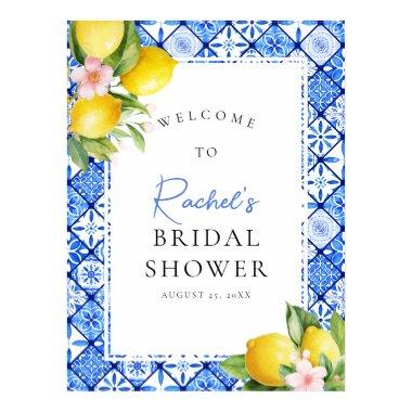 Lemon Blue Tiles Floral  Welcome Poster