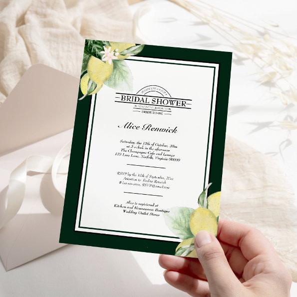 Lemon Border Emerald Green Bridal Shower Invitations