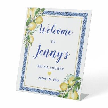 Lemon Botanical Blue Tile  Welcome Pedestal Sign