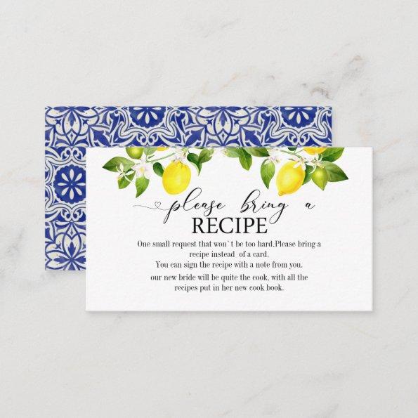lemon branch and blue mosaic bridal shower enclosure Invitations