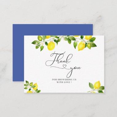 Lemon branch and blue mosaic thank you note Invitations