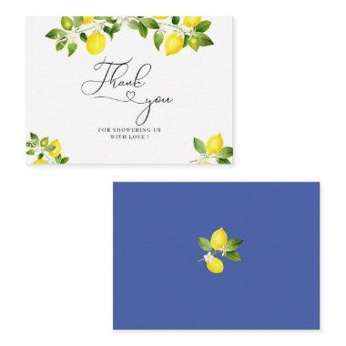 Lemon branch and blue mosaic thank you note Invitations