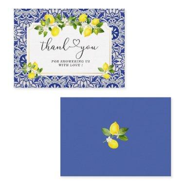 Lemon branch and blue mosaic thank you note