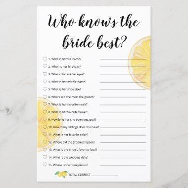 Lemon Bridal Game - Who Know The Bride Best