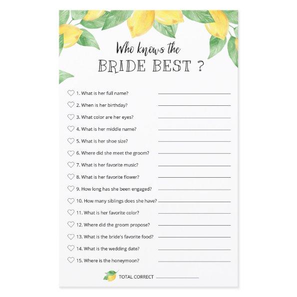 Lemon Bridal Game - Who Know The Bride Best