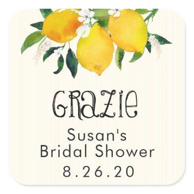 Lemon Bridal Shower Favor Tag, Grazie Square Sticker