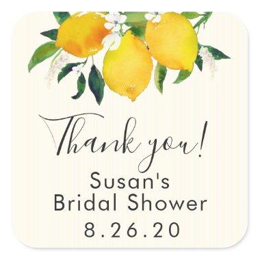 Lemon Bridal Shower Favor Tag, Thank you Square Sticker