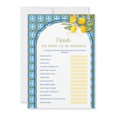 Lemon Bridal Shower Finish The Sentence Game Invitations