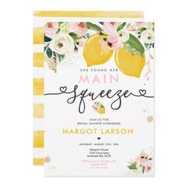 Lemon Bridal Shower Floral Lemon Main Squeeze Invitations