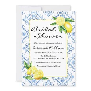 Lemon Bridal Shower Invitations, Blue Tile Italian Invitations