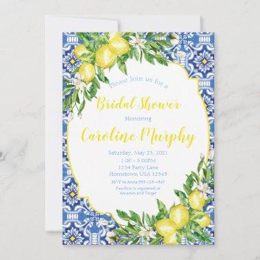 Lemon Bridal Shower Invitations, Blue Tile Italian Invitations