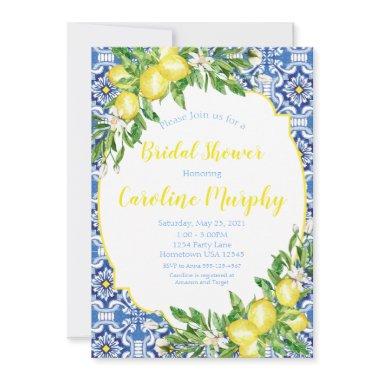 Lemon Bridal Shower Invitations, Blue Tile Italian Invitations