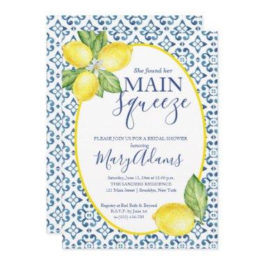 Lemon Bridal Shower Invitations, Blue Tile Italian Invitations