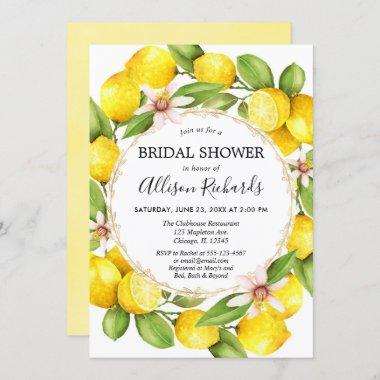 Lemon bridal shower, lemons greenery watercolor Invitations