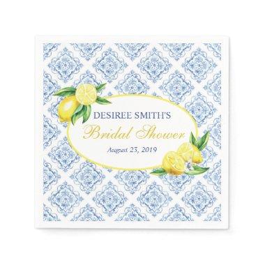 Lemon Bridal Shower Napkins, Blue Tile Napkins