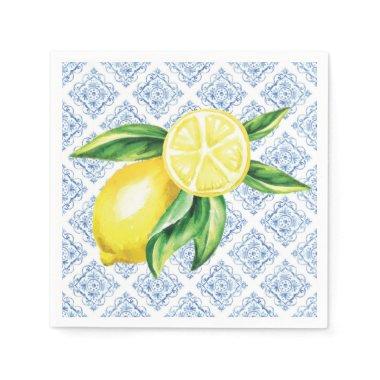 Lemon Bridal Shower Napkins, Blue Tile Napkins